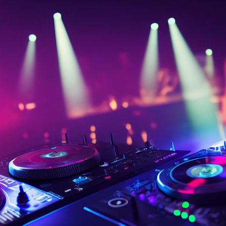dj-audio-mixer-controller-mixing-electronic-music-nightclub-party-selective-focus-2d-illustration